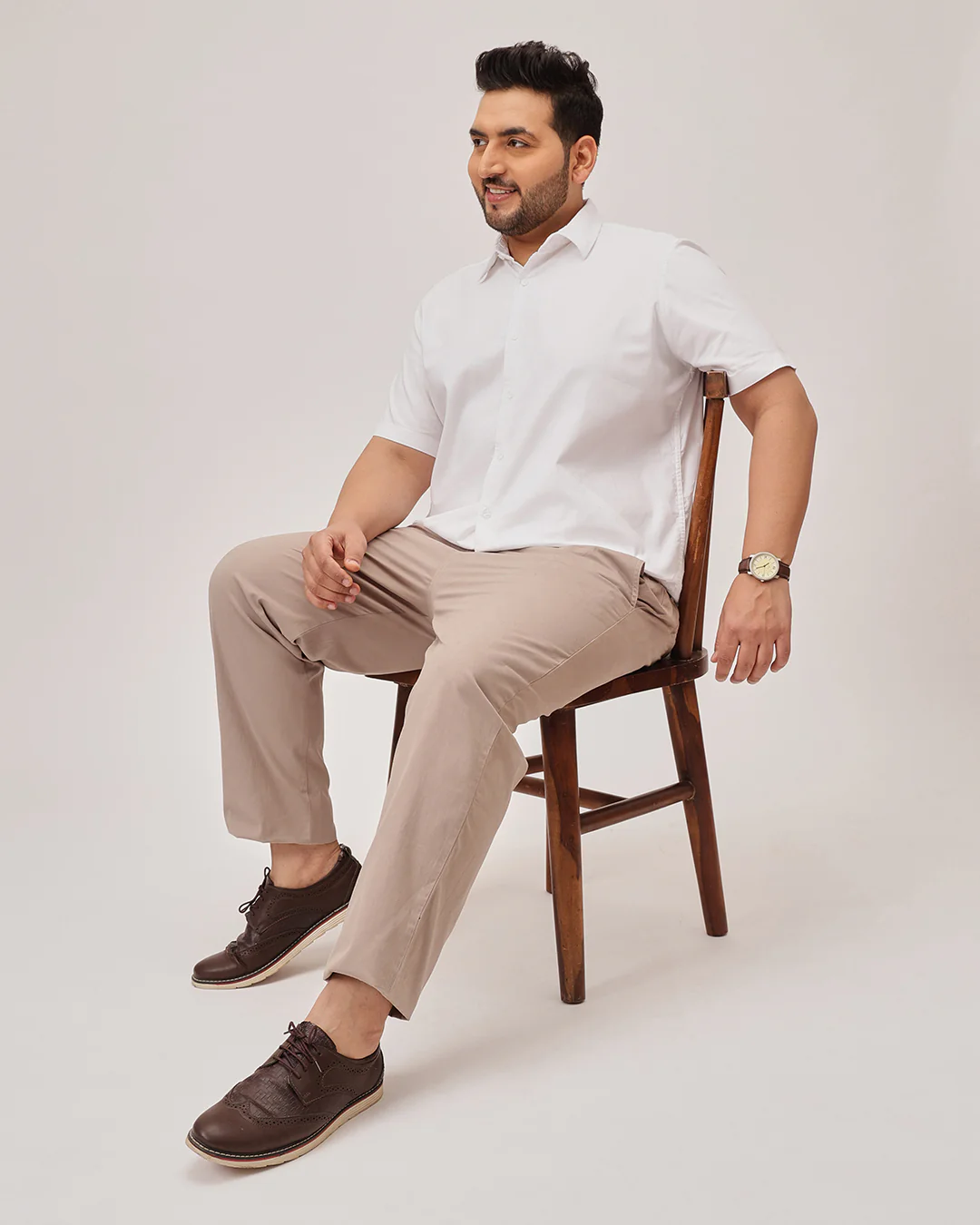 Slub Half Sleeve Solid Plus Size Shirt - Image 5