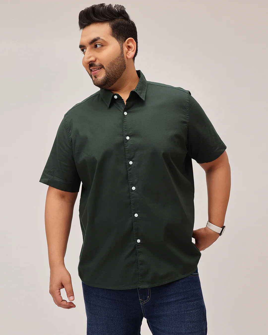 Slub Half Sleeve Solid Plus Size Shirt - Image 9