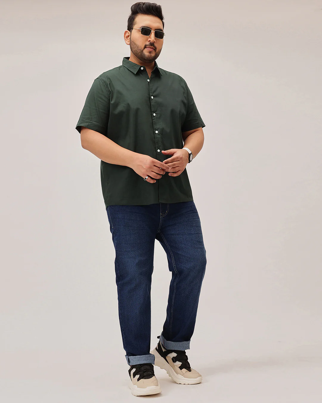 Slub Half Sleeve Solid Plus Size Shirt - Image 10