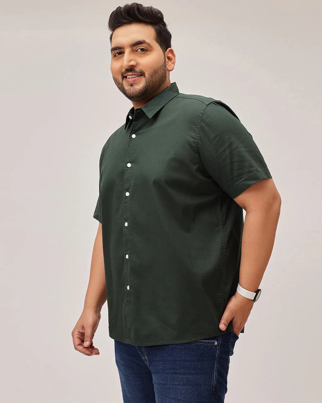 Slub Half Sleeve Solid Plus Size Shirt - Image 11