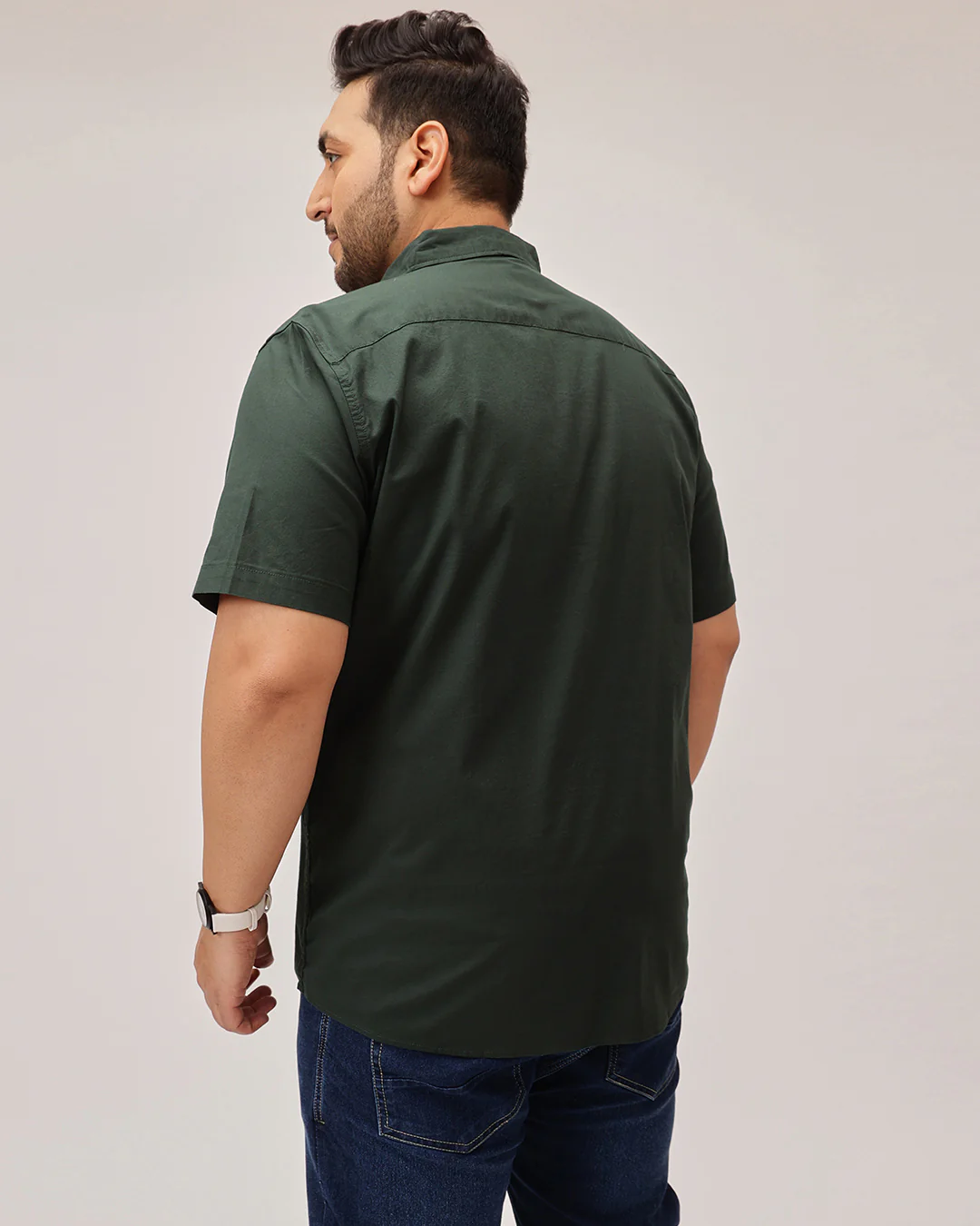 Slub Half Sleeve Solid Plus Size Shirt - Image 12