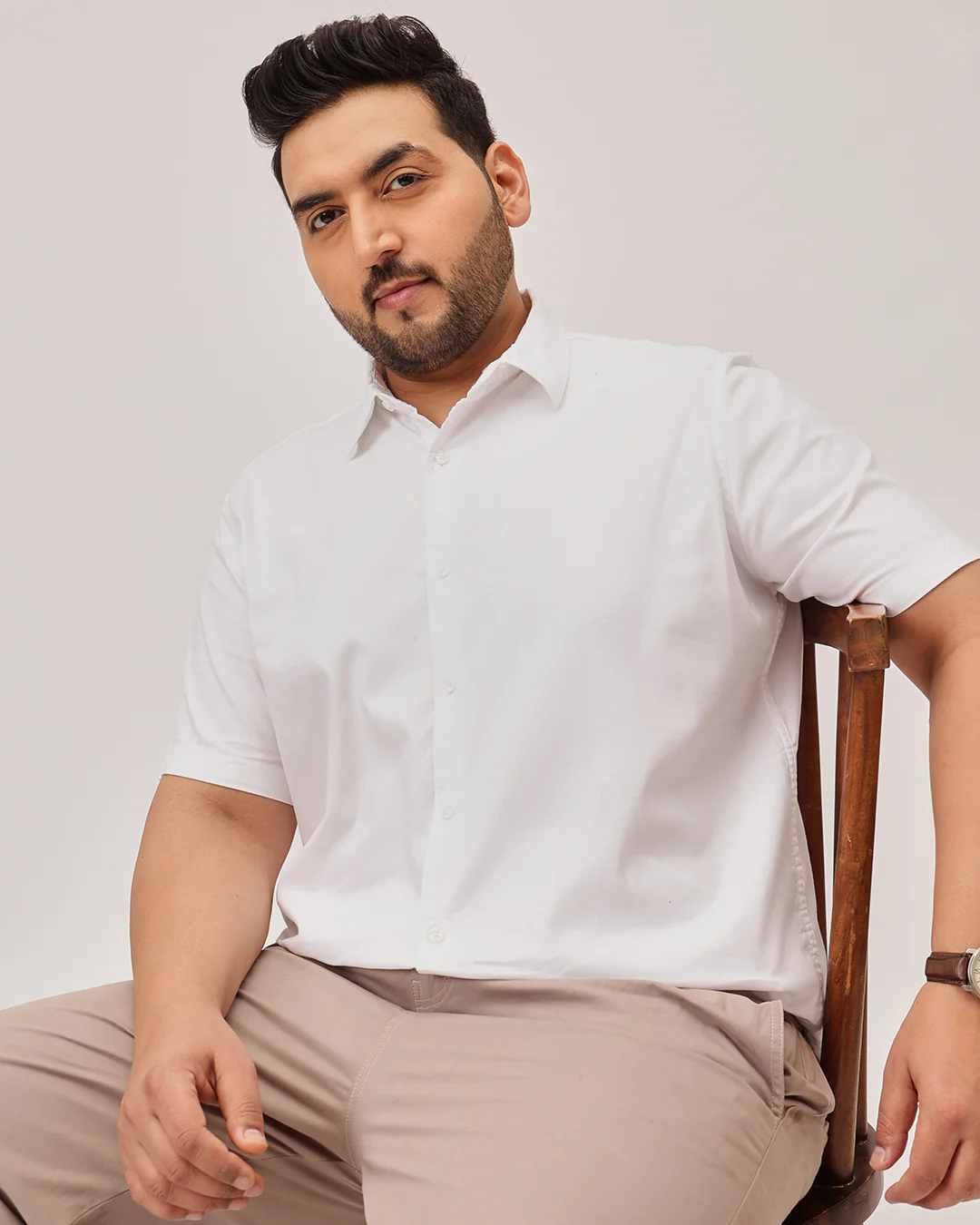 Slub Half Sleeve Solid Plus Size Shirt - Image 2