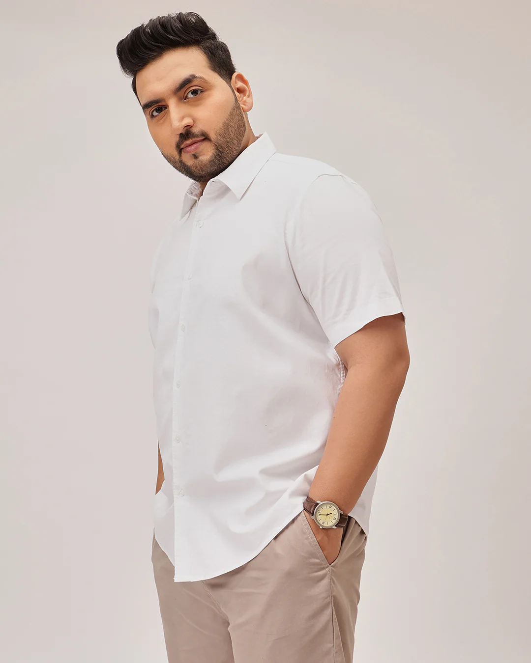 Slub Half Sleeve Solid Plus Size Shirt - Image 3