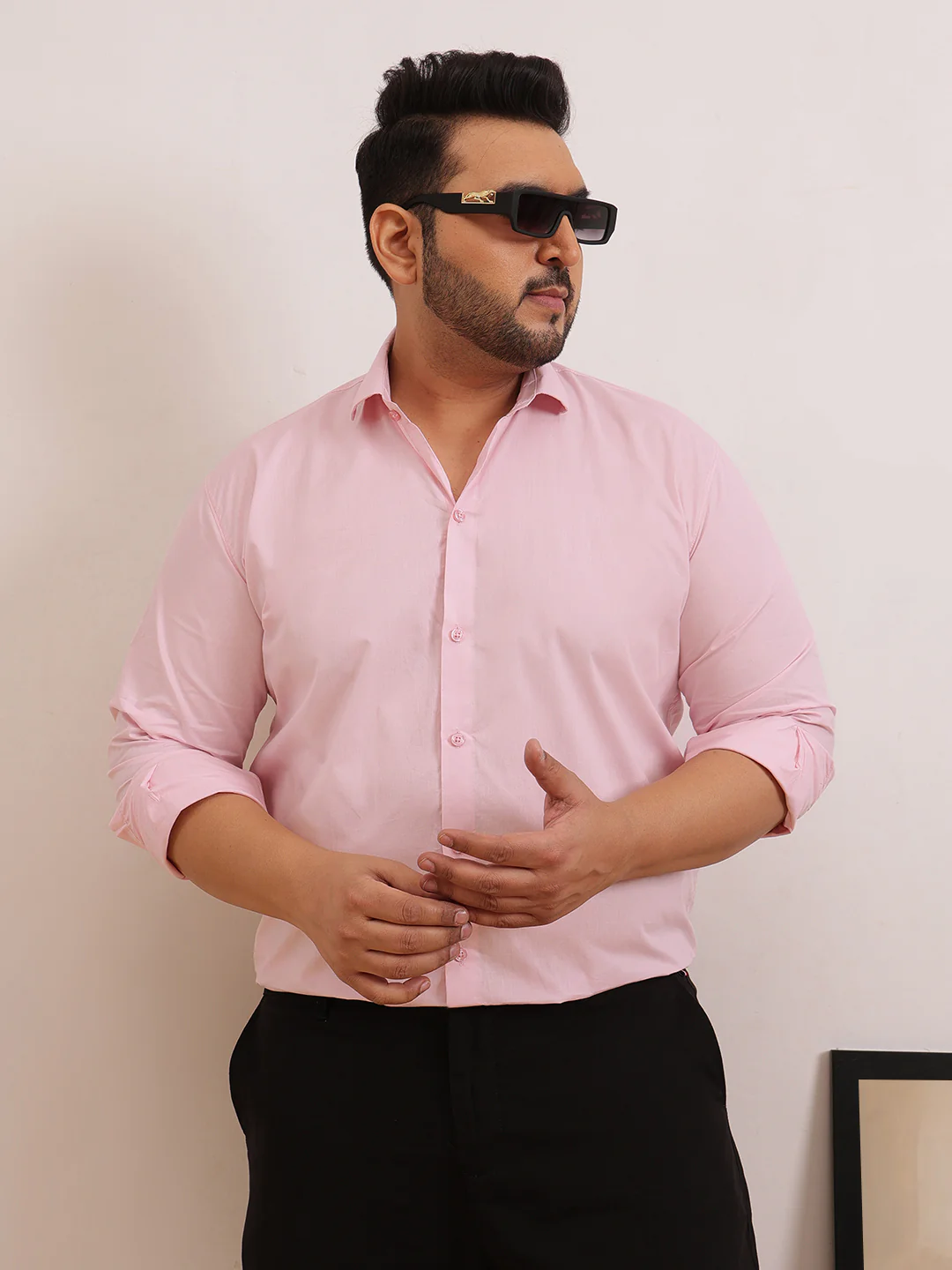 Solid Cotton Plus Size Shirt - Image 12