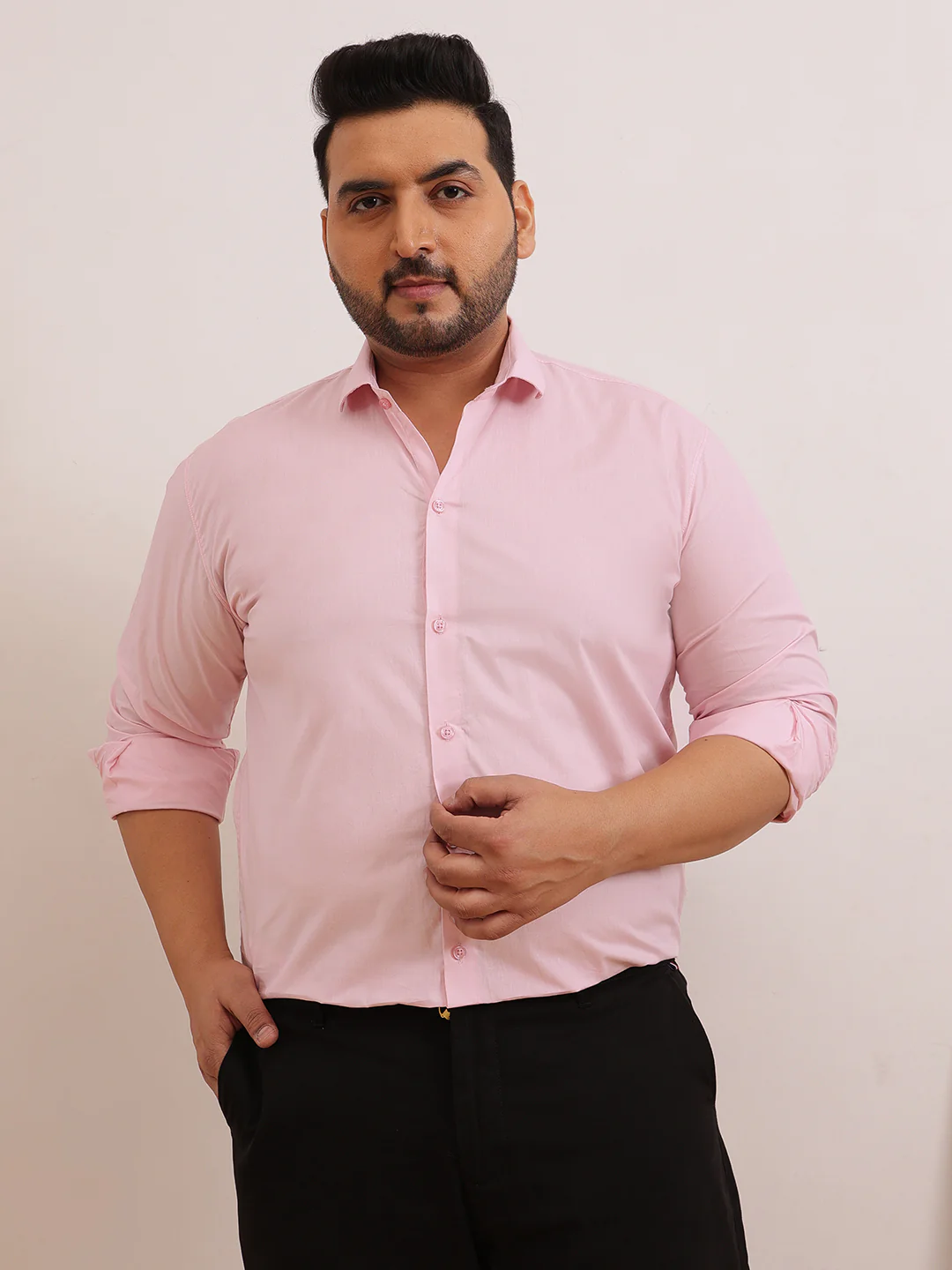 Solid Cotton Plus Size Shirt - Image 14