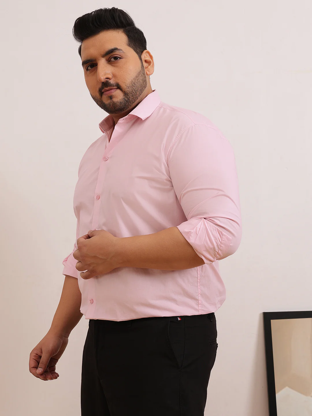 Solid Cotton Plus Size Shirt - Image 15