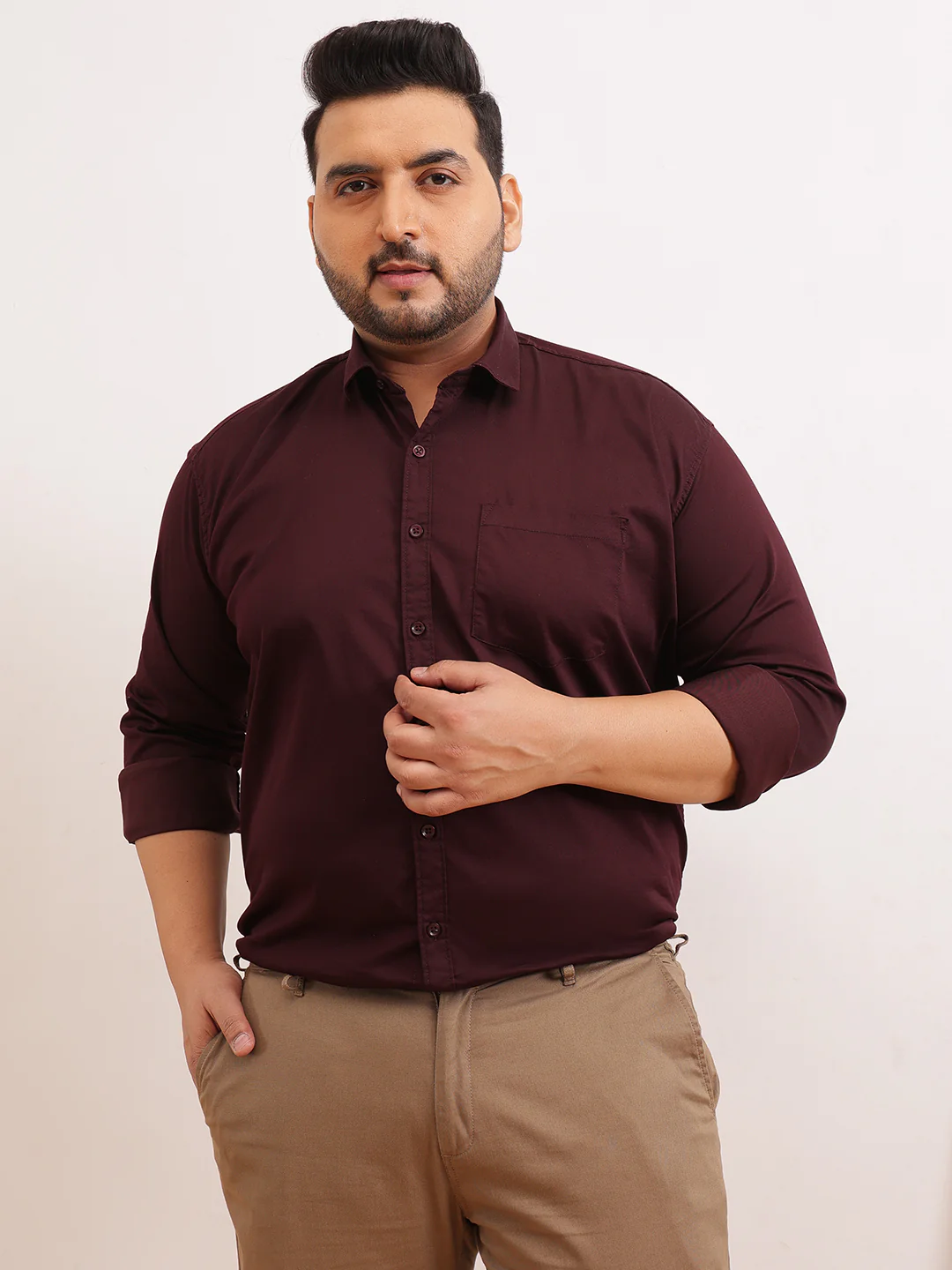 Solid Cotton Plus Size Shirt - Image 18