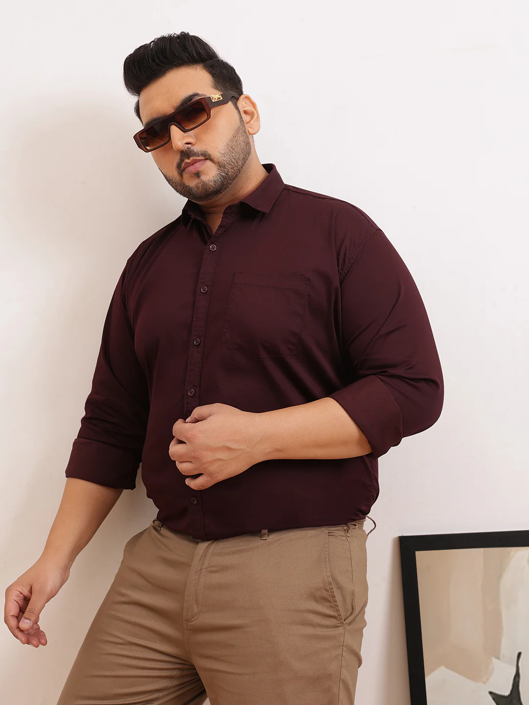 Solid Cotton Plus Size Shirt - Image 19