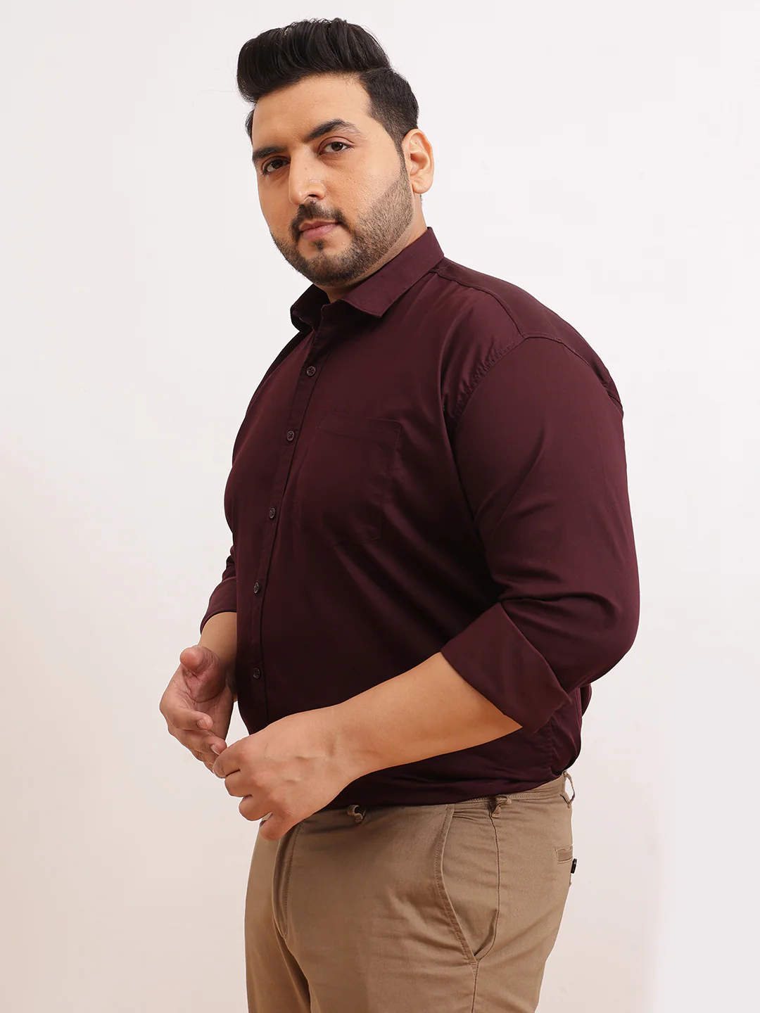 Solid Cotton Plus Size Shirt - Image 21