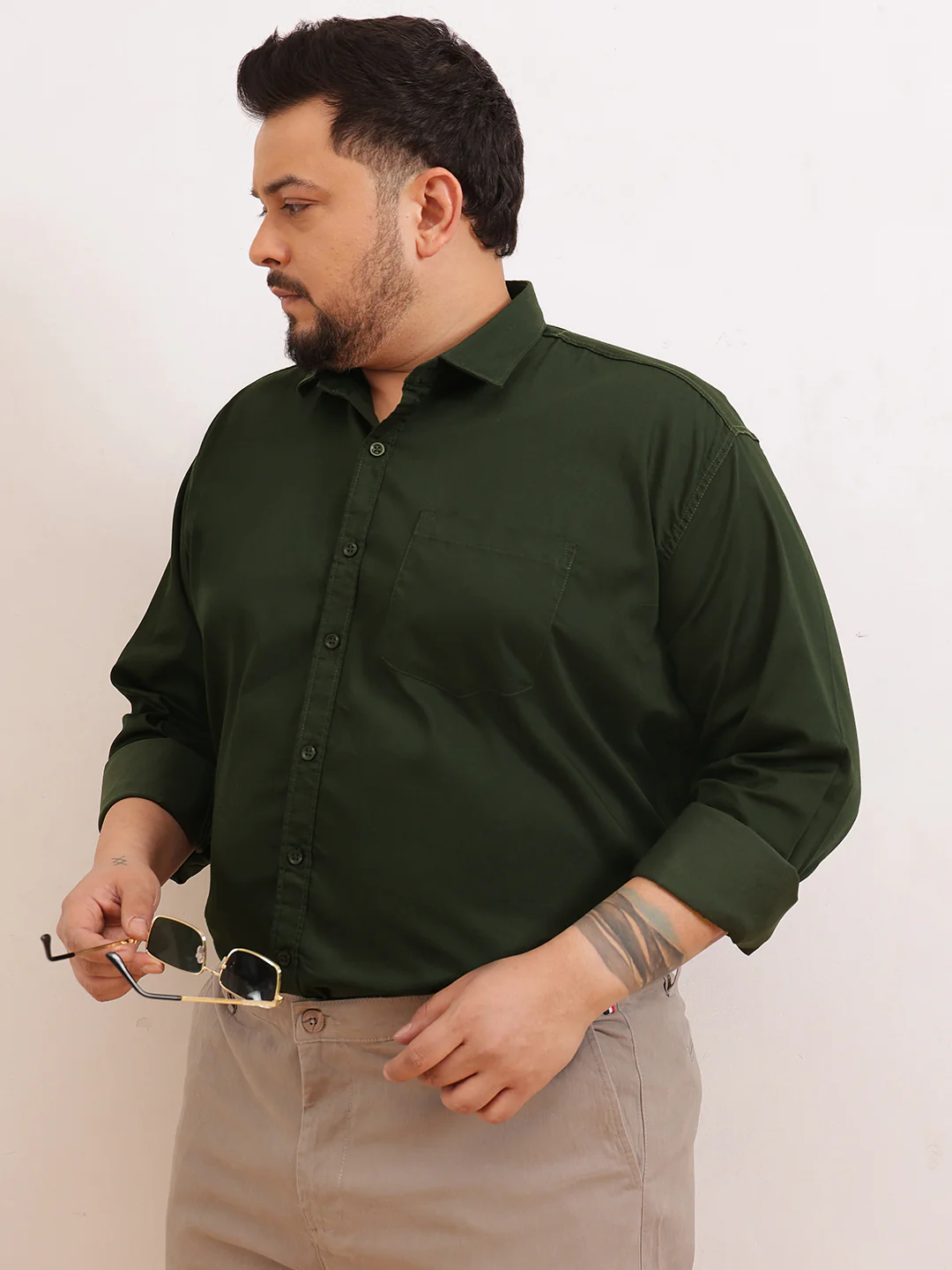 Solid Cotton Plus Size Shirt - Image 4