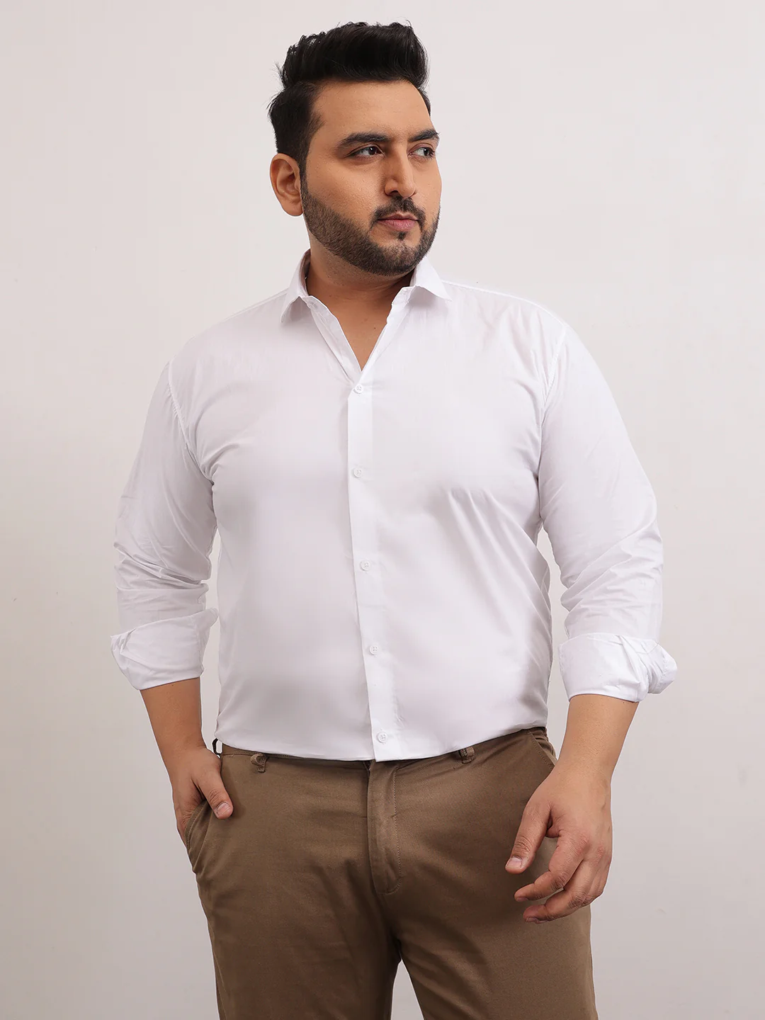 Solid Cotton Plus Size Shirt - Image 6