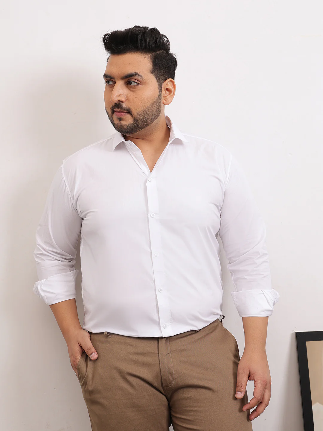 Solid Cotton Plus Size Shirt - Image 7