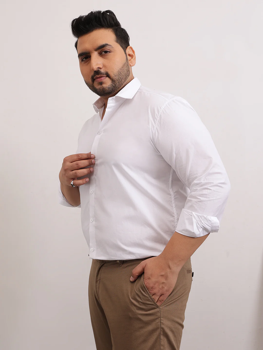 Solid Cotton Plus Size Shirt - Image 9