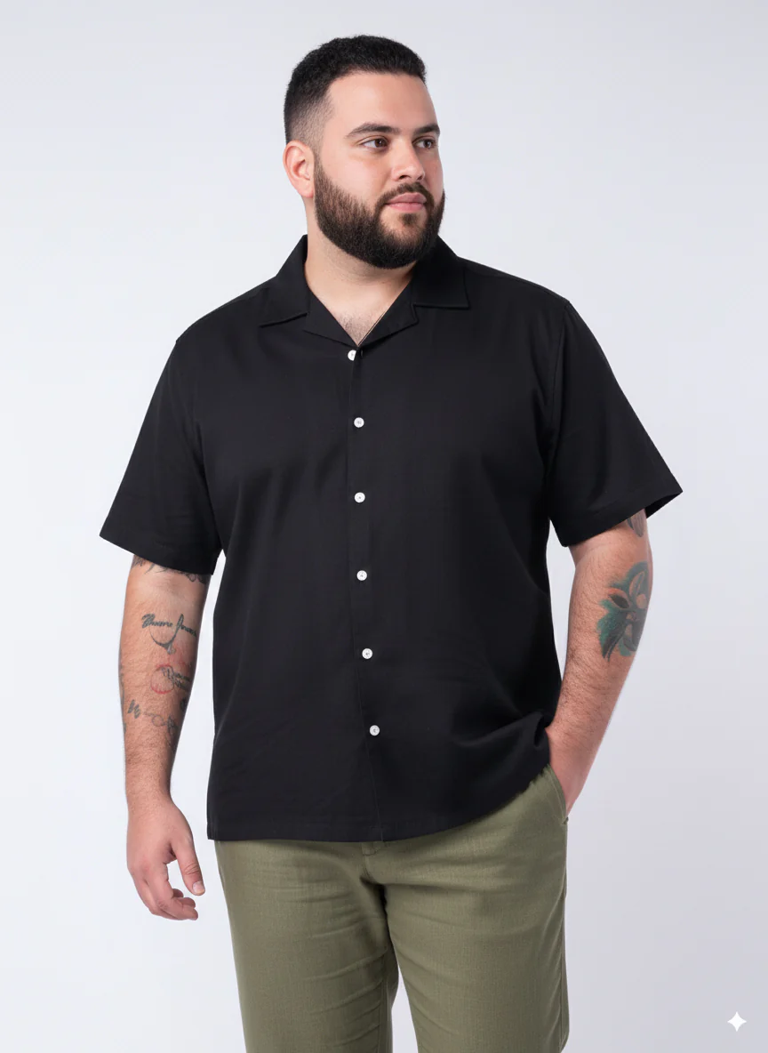 Solid Cuban Collar Plus Size Shirt - Image 10