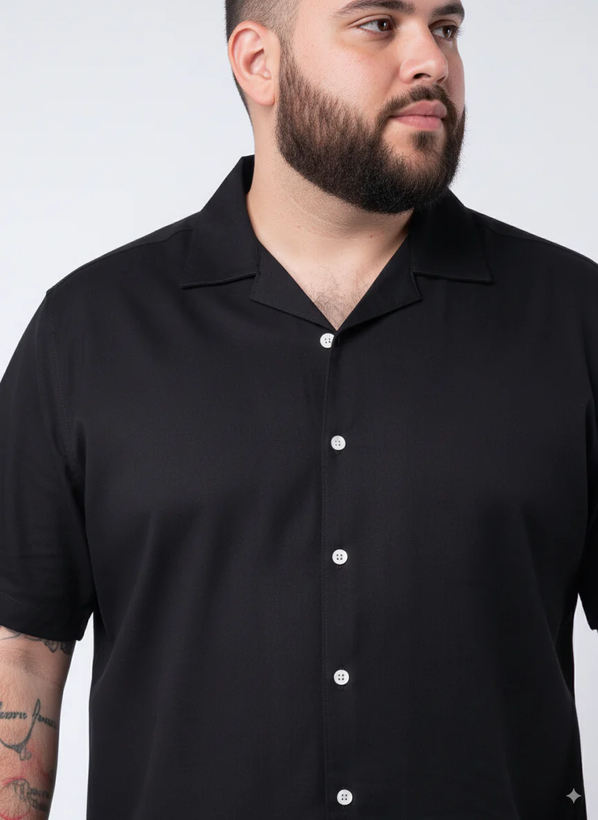 Solid Cuban Collar Plus Size Shirt - Image 11