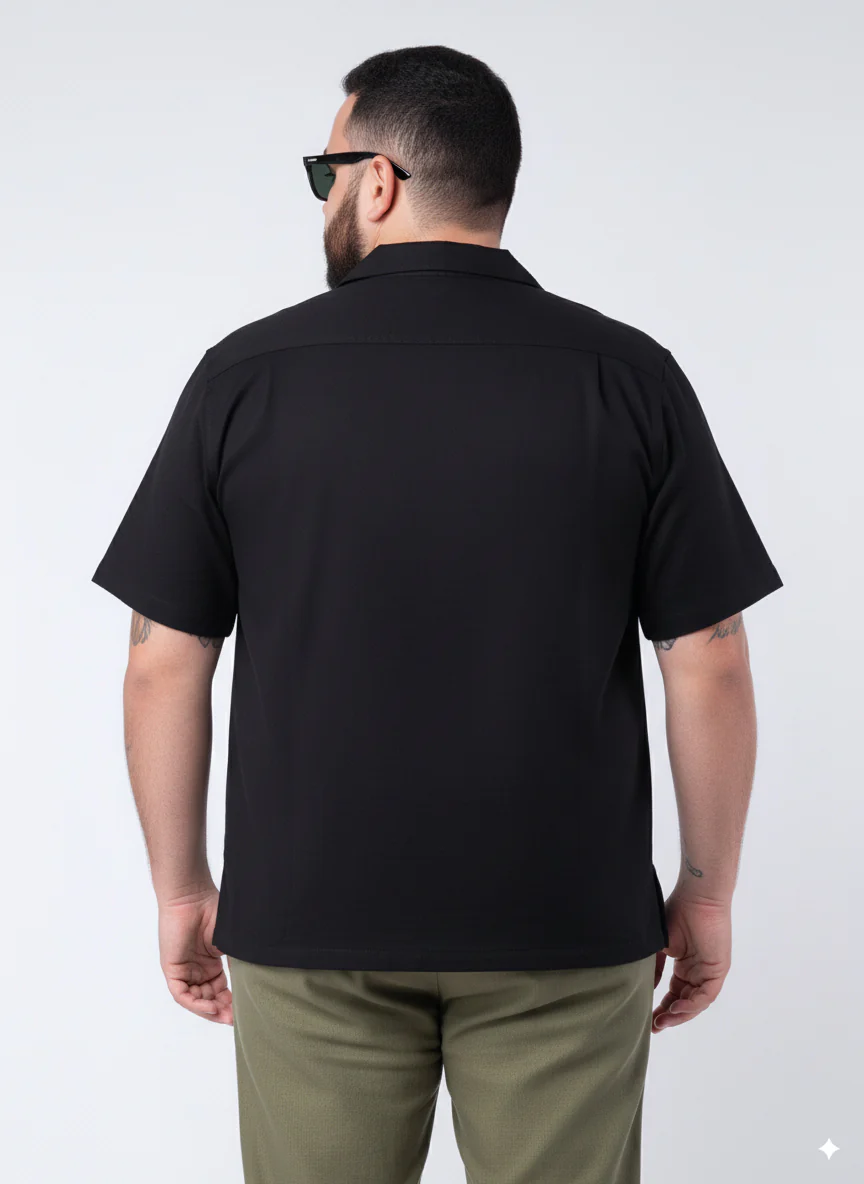 Solid Cuban Collar Plus Size Shirt - Image 12