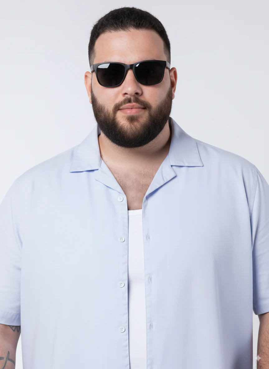 Solid Cuban Collar Plus Size Shirt - Image 2
