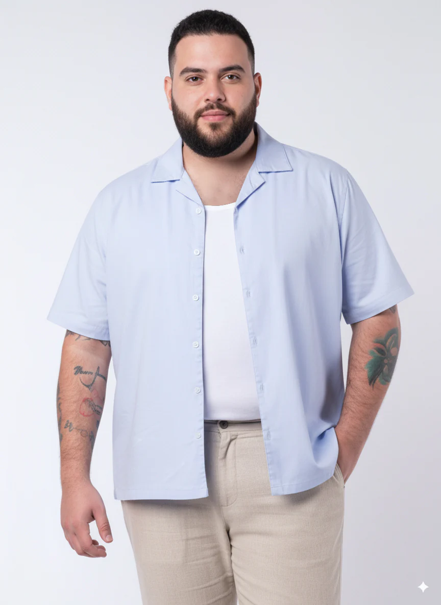 Solid Cuban Collar Plus Size Shirt - Image 3