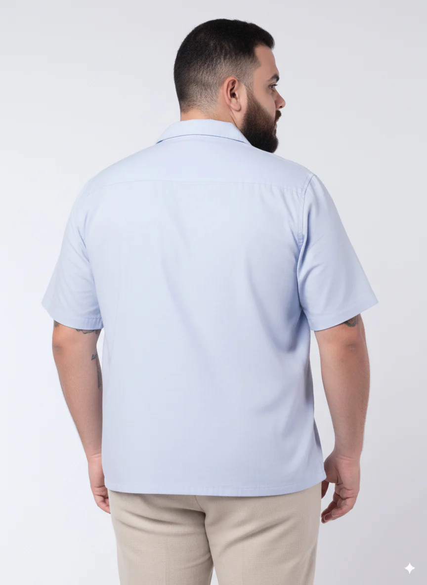 Solid Cuban Collar Plus Size Shirt - Image 4