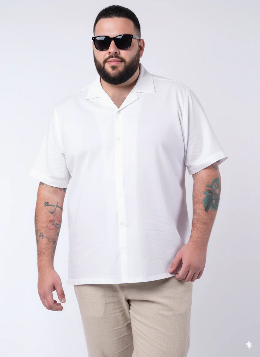 Solid Cuban Collar Plus Size Shirt - Image 5