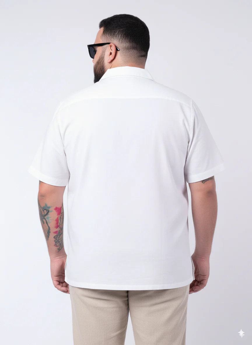 Solid Cuban Collar Plus Size Shirt - Image 7
