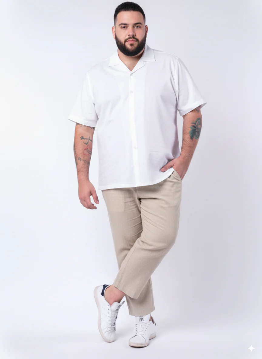 Solid Cuban Collar Plus Size Shirt - Image 8