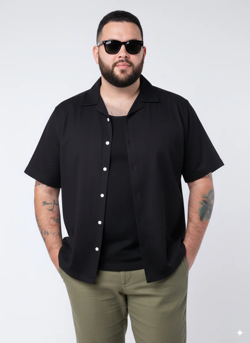 Solid Cuban Collar Plus Size Shirt - Image 9