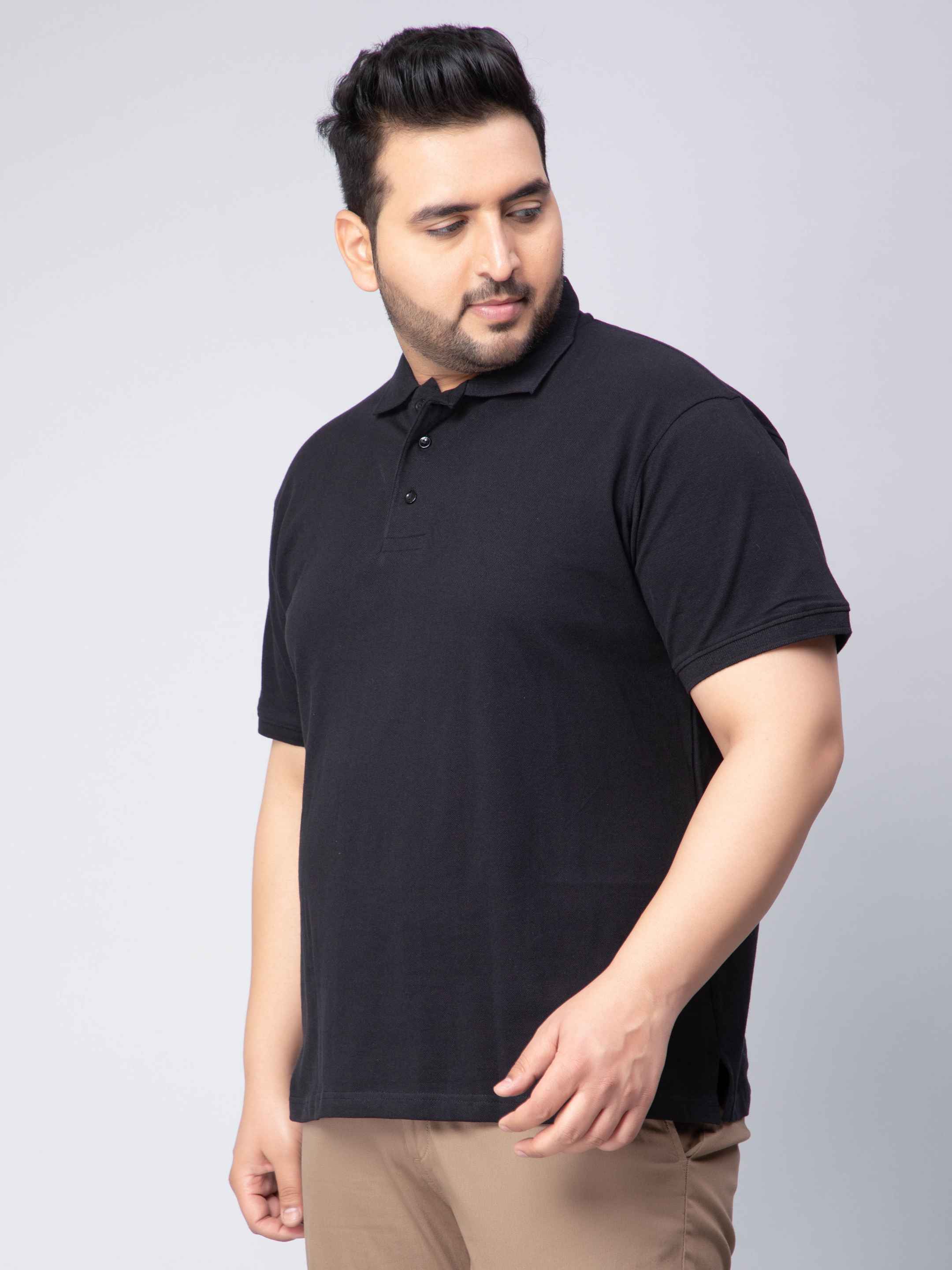 Solid Cotton Plus Size Polo T-shirt - Image 4