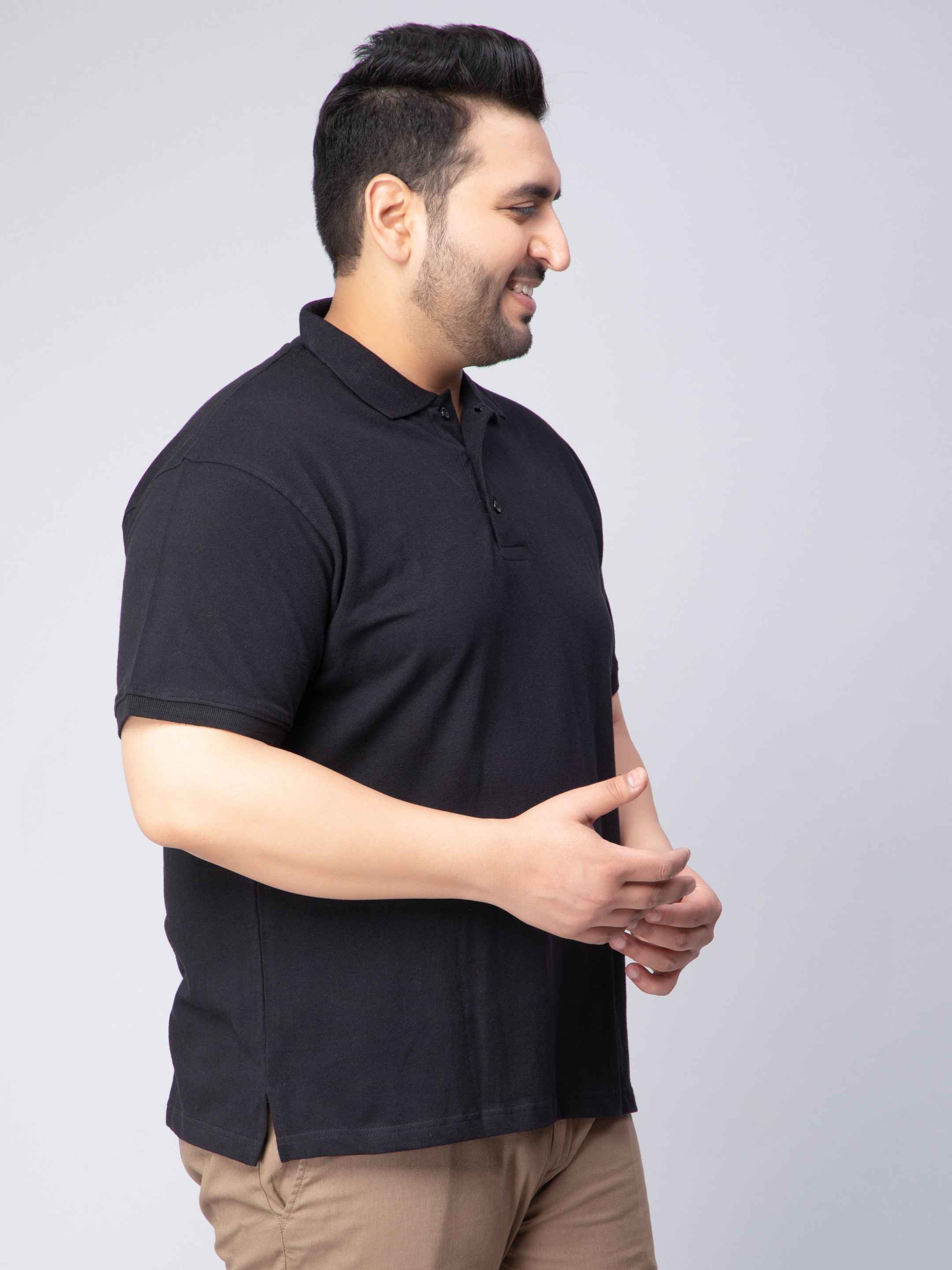 Solid Cotton Plus Size Polo T-shirt - Image 5