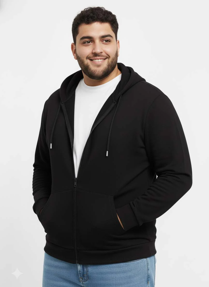 Solid Zipper Hoodie Plus Size - Image 3