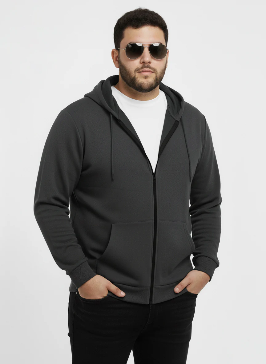 Solid Zipper Hoodie Plus Size - Image 19