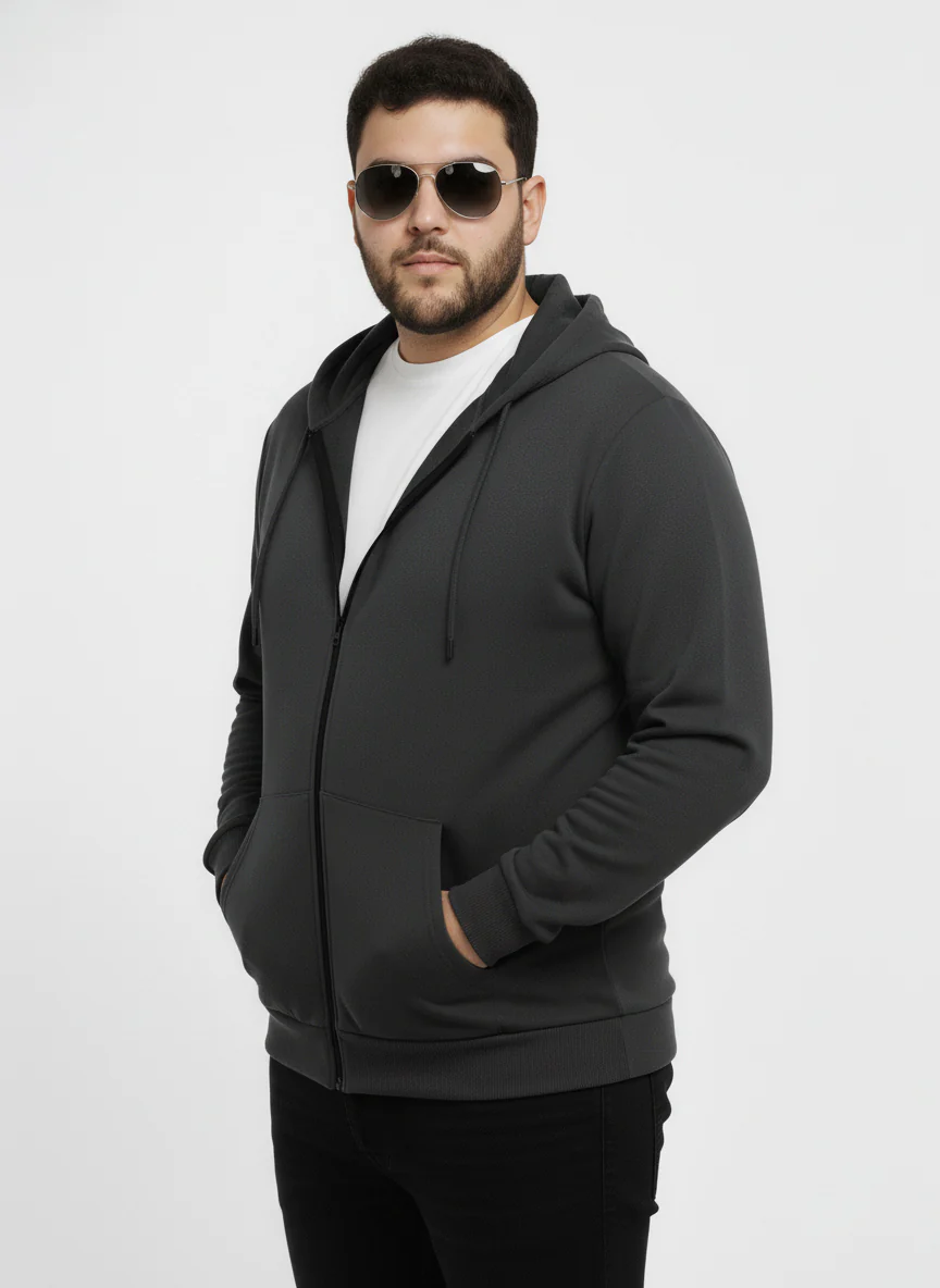 Solid Zipper Hoodie Plus Size - Image 18