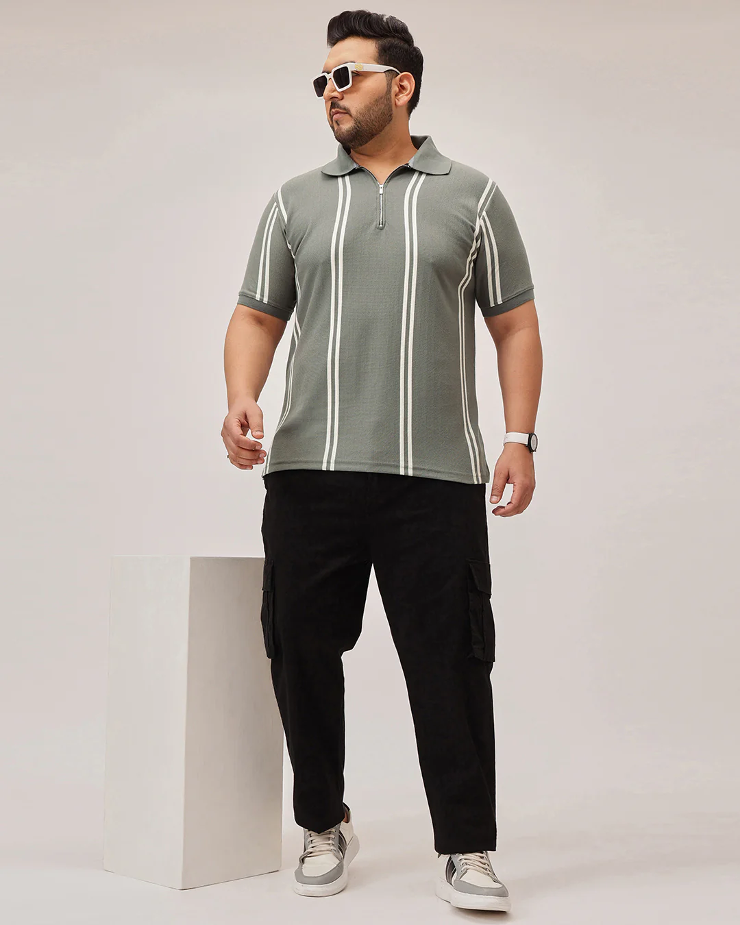 Stripe Zipper Plus Size Polo - Image 8