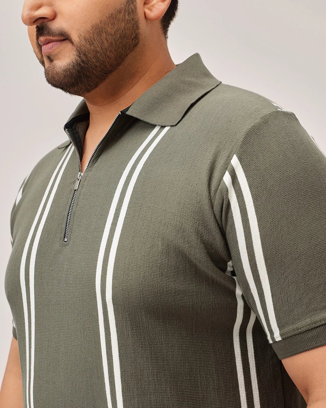 Stripe Zipper Plus Size Polo - Image 4
