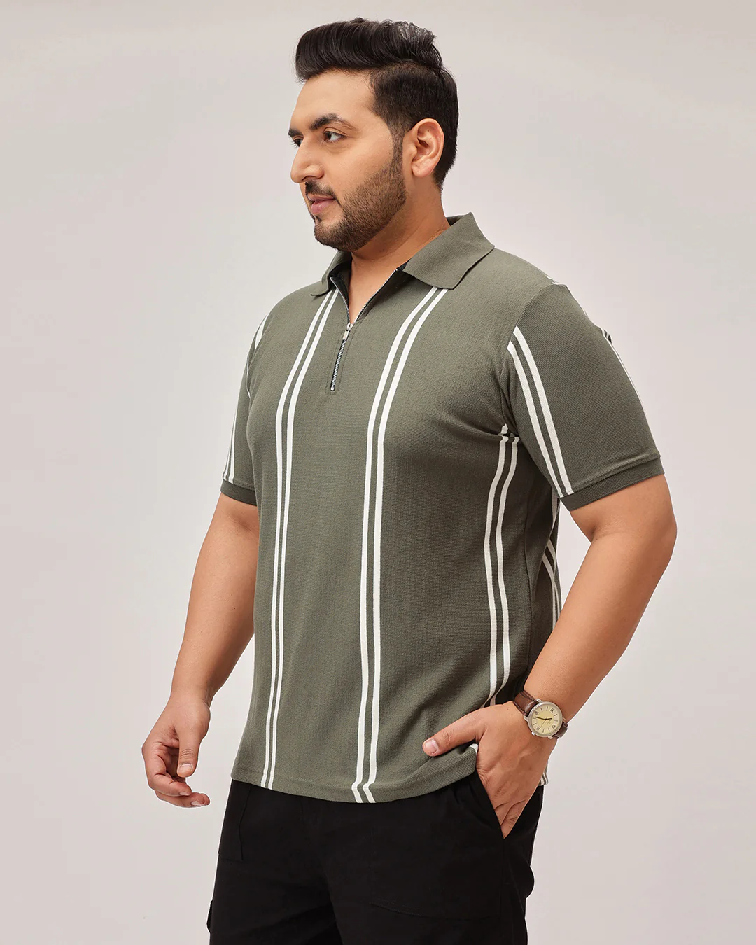 Stripe Zipper Plus Size Polo - Image 5