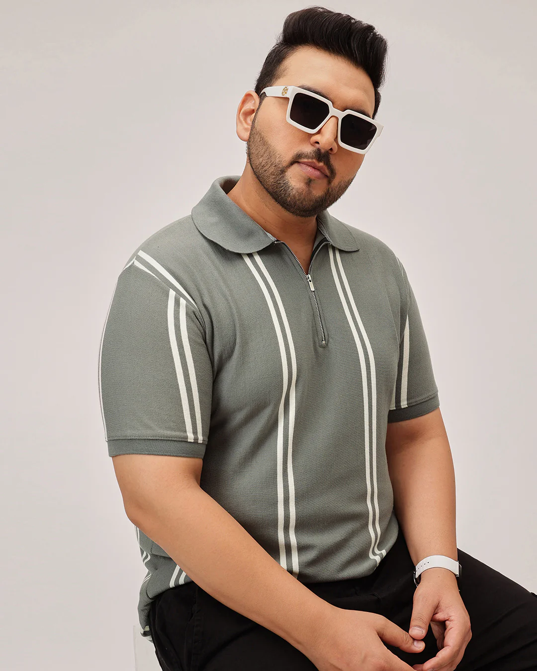 Stripe Zipper Plus Size Polo - Image 7