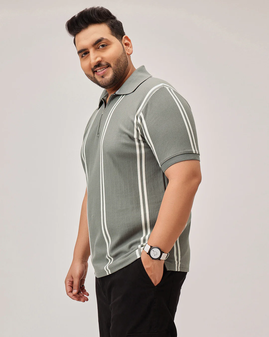 Stripe Zipper Plus Size Polo - Image 11