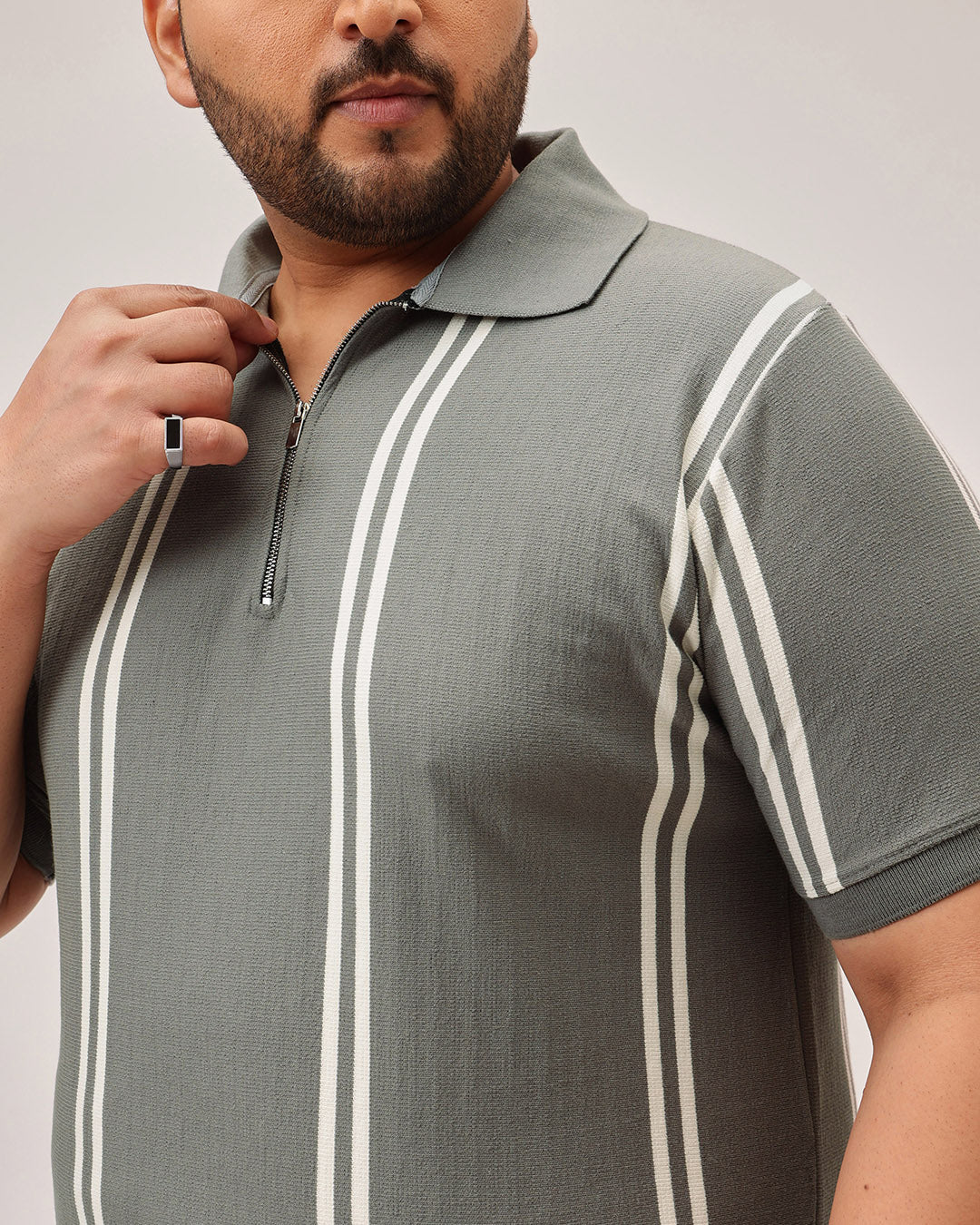 Stripe Zipper Plus Size Polo - Image 10