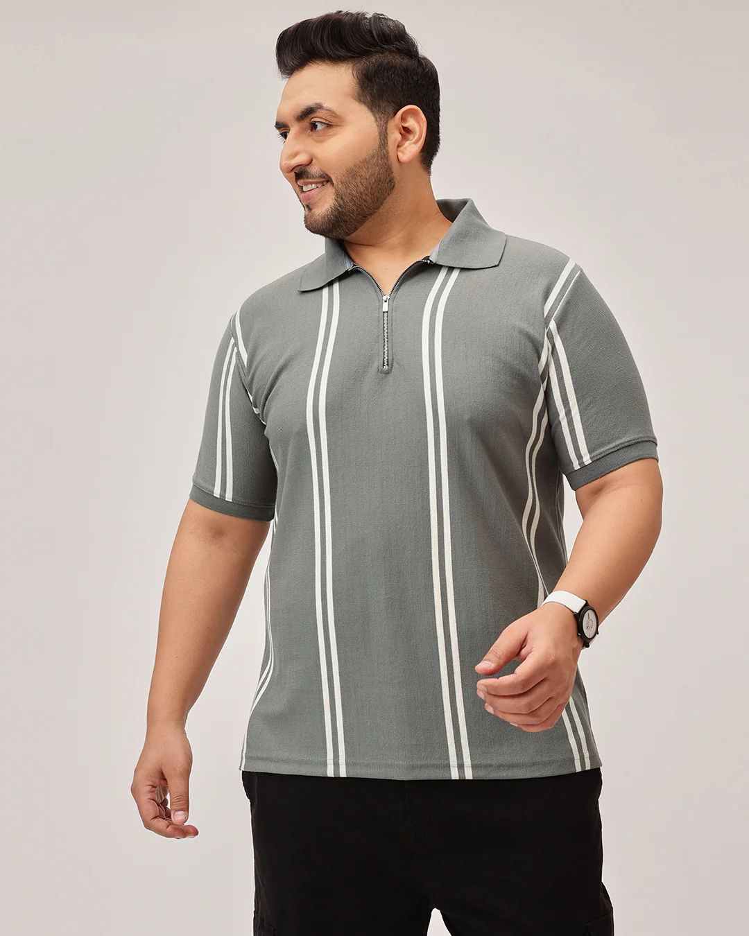 Stripe Zipper Plus Size Polo - Image 9