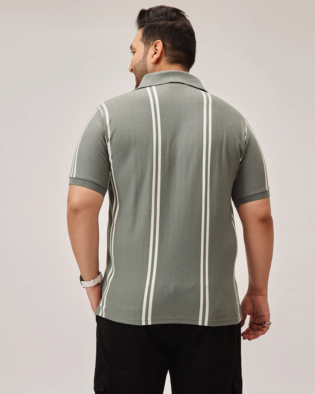 Stripe Zipper Plus Size Polo - Image 12