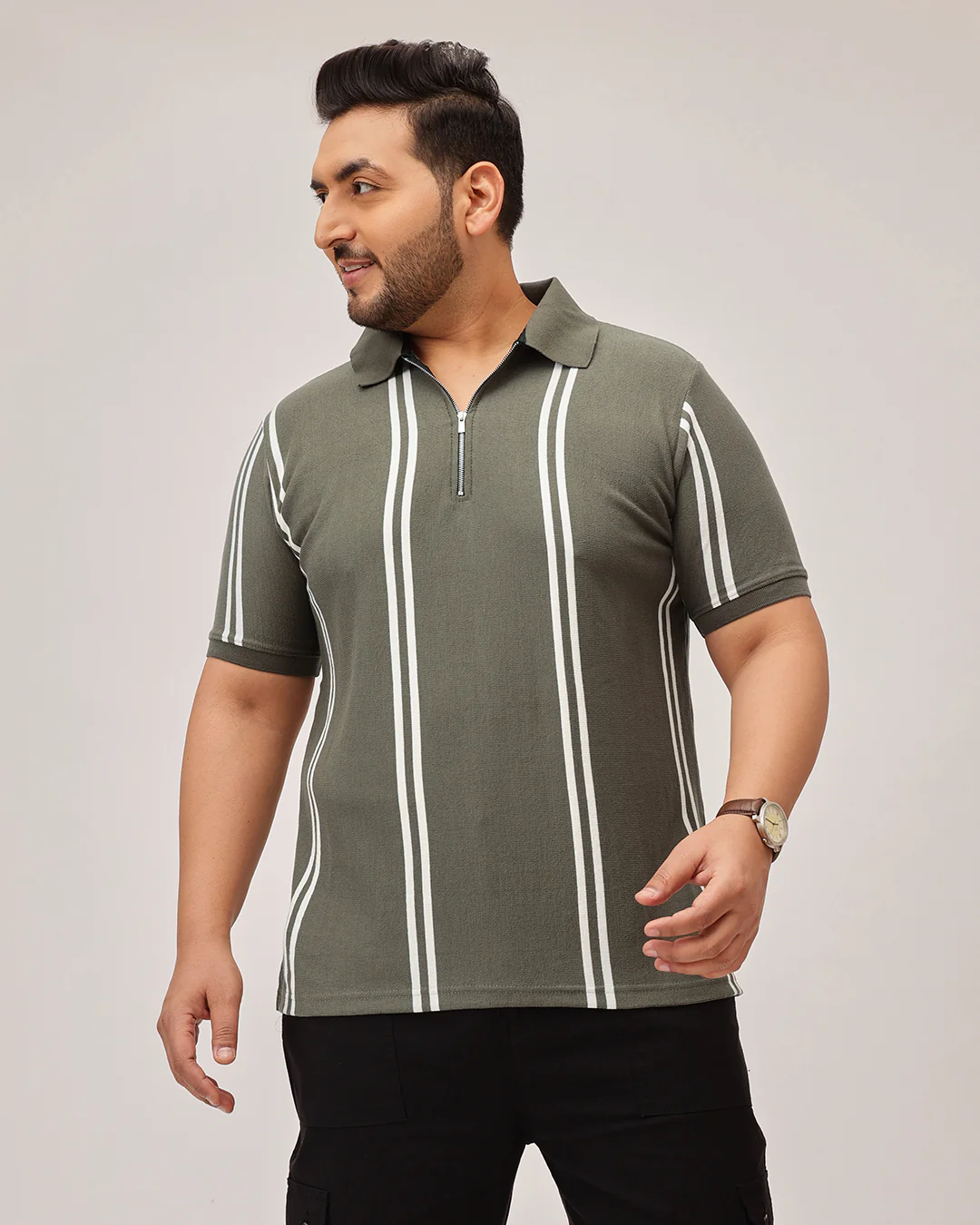 Stripe Zipper Plus Size Polo - Image 2