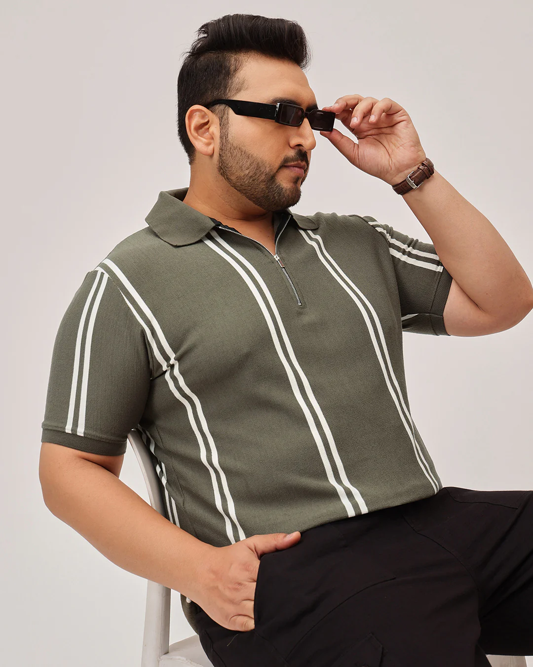 Stripe Zipper Plus Size Polo - Image 3