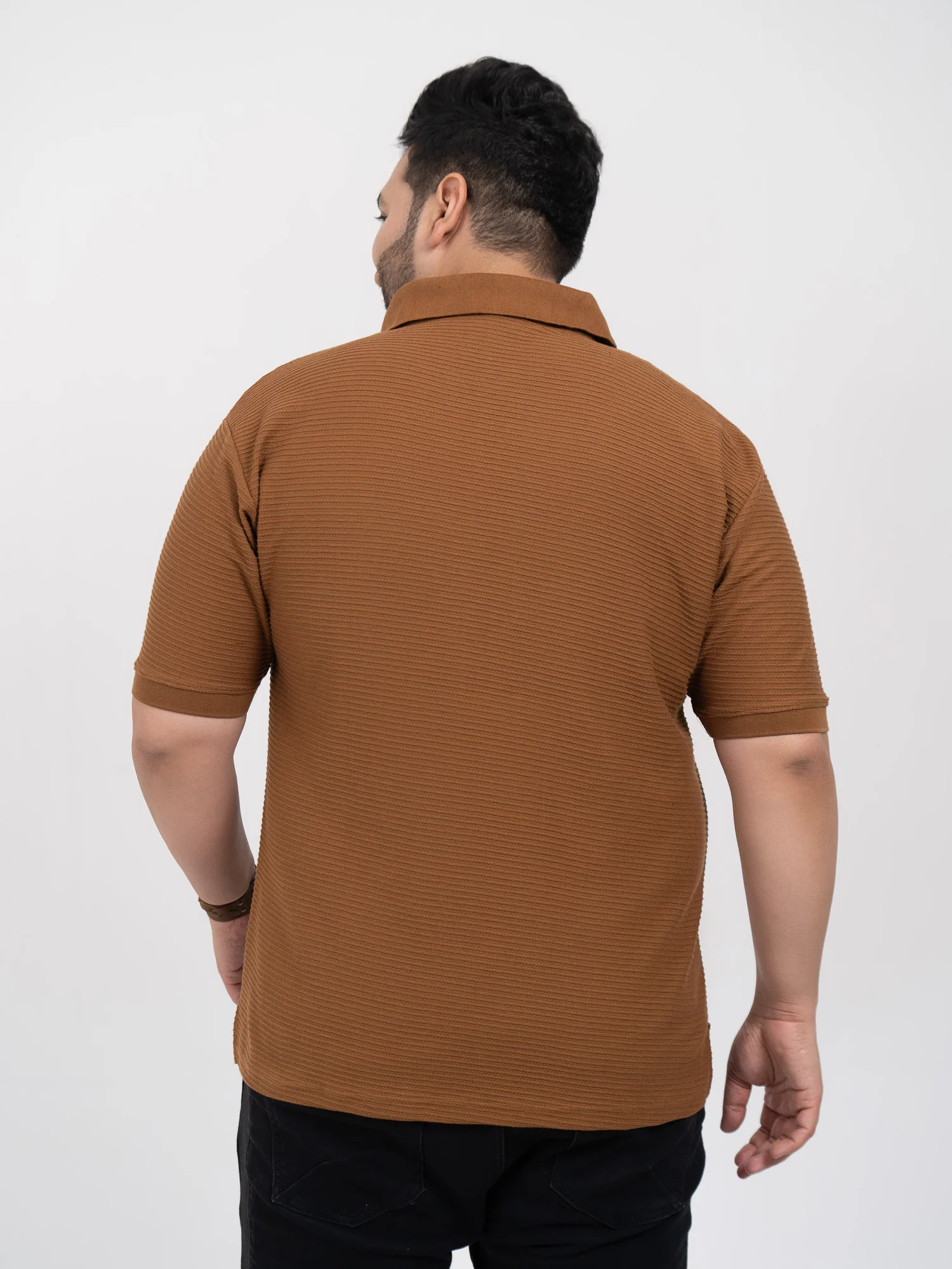 Tan Interlock Zipper Knitted Polo T-shirt - Image 6