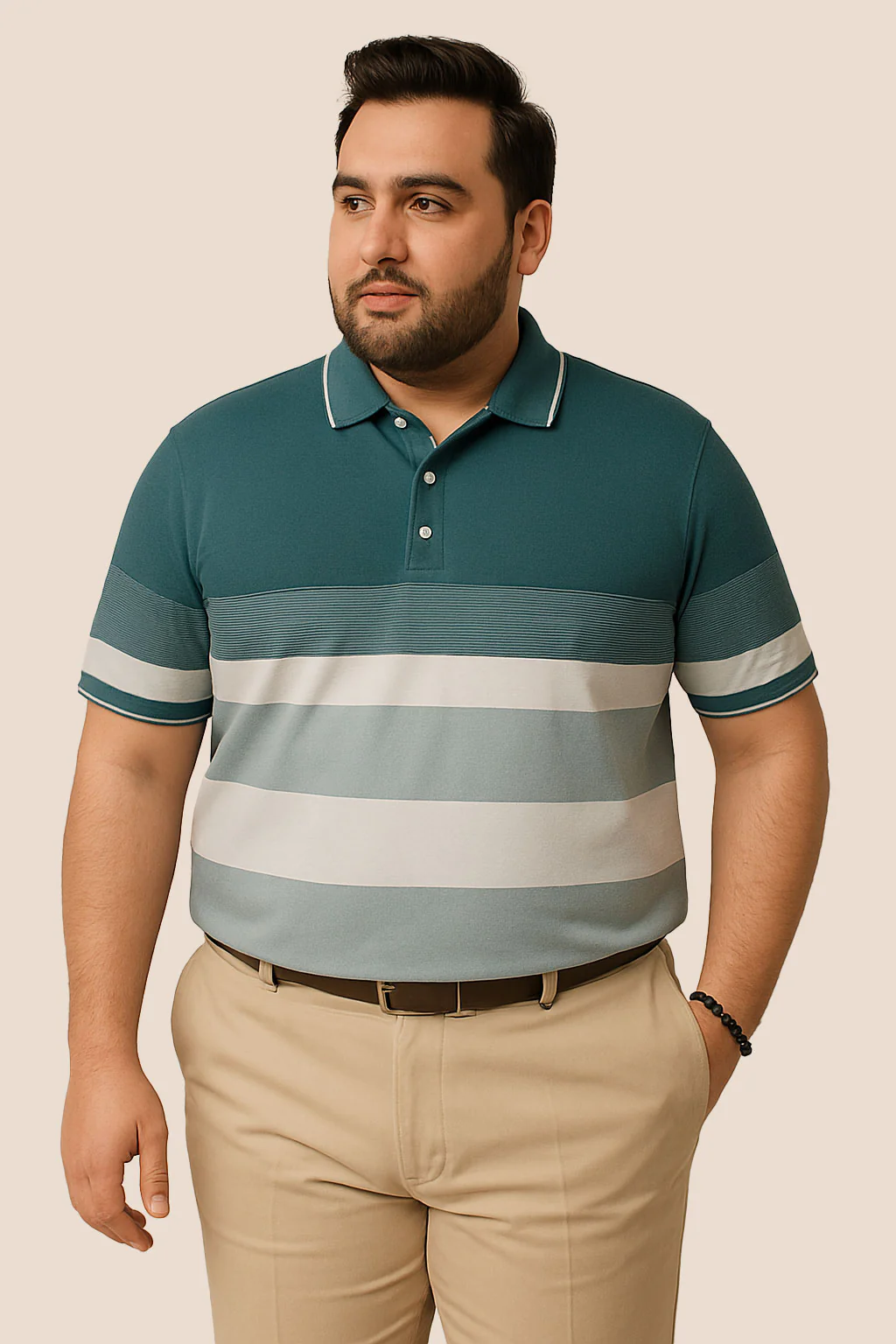 Teal Blue and white Stripe Polo T-shirt - Image 2