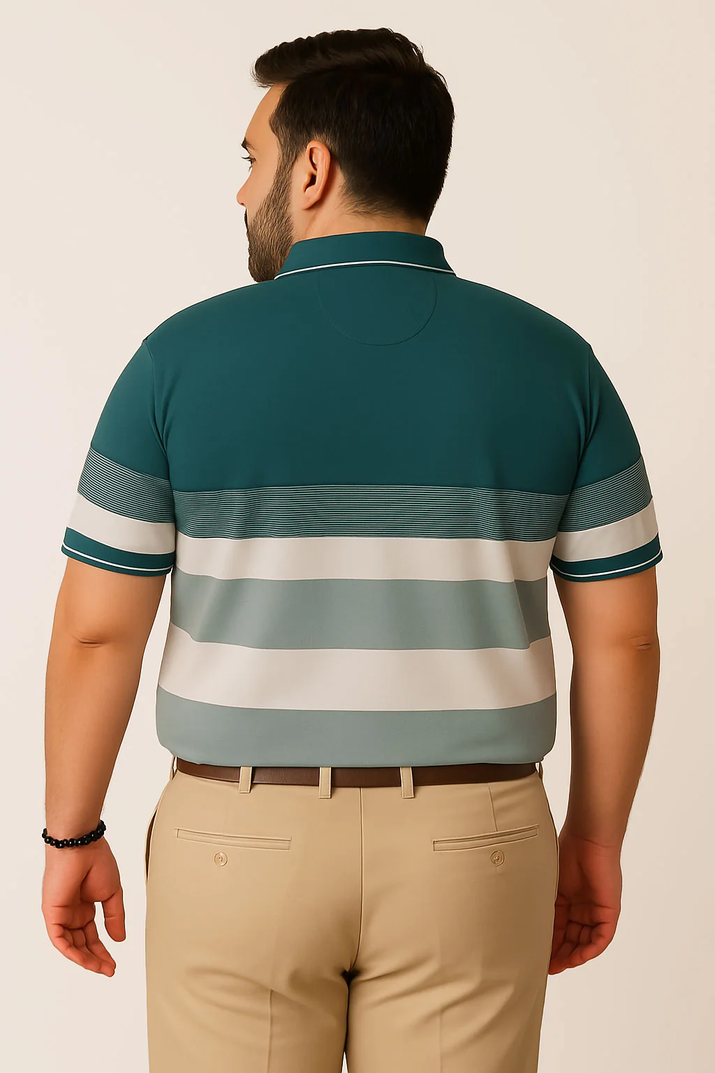Teal Blue and white Stripe Polo T-shirt - Image 3