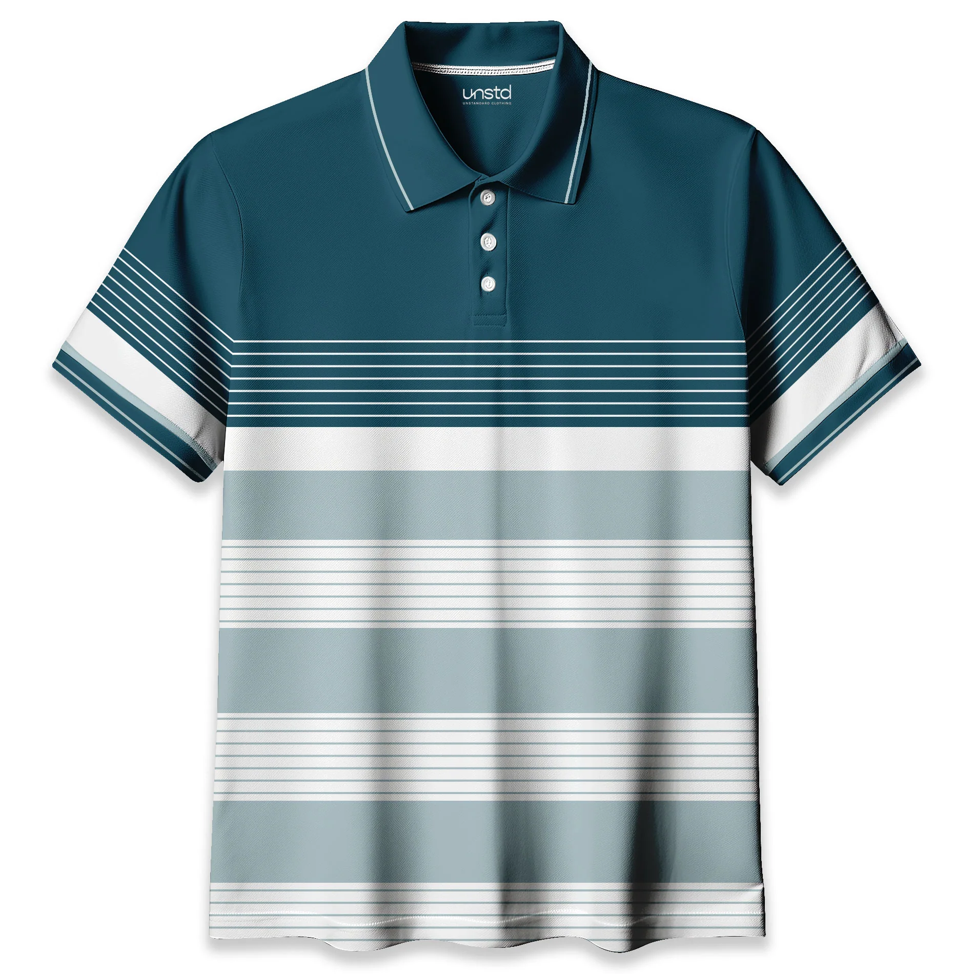 Teal Blue and white Stripe Polo T-shirt - Image 4