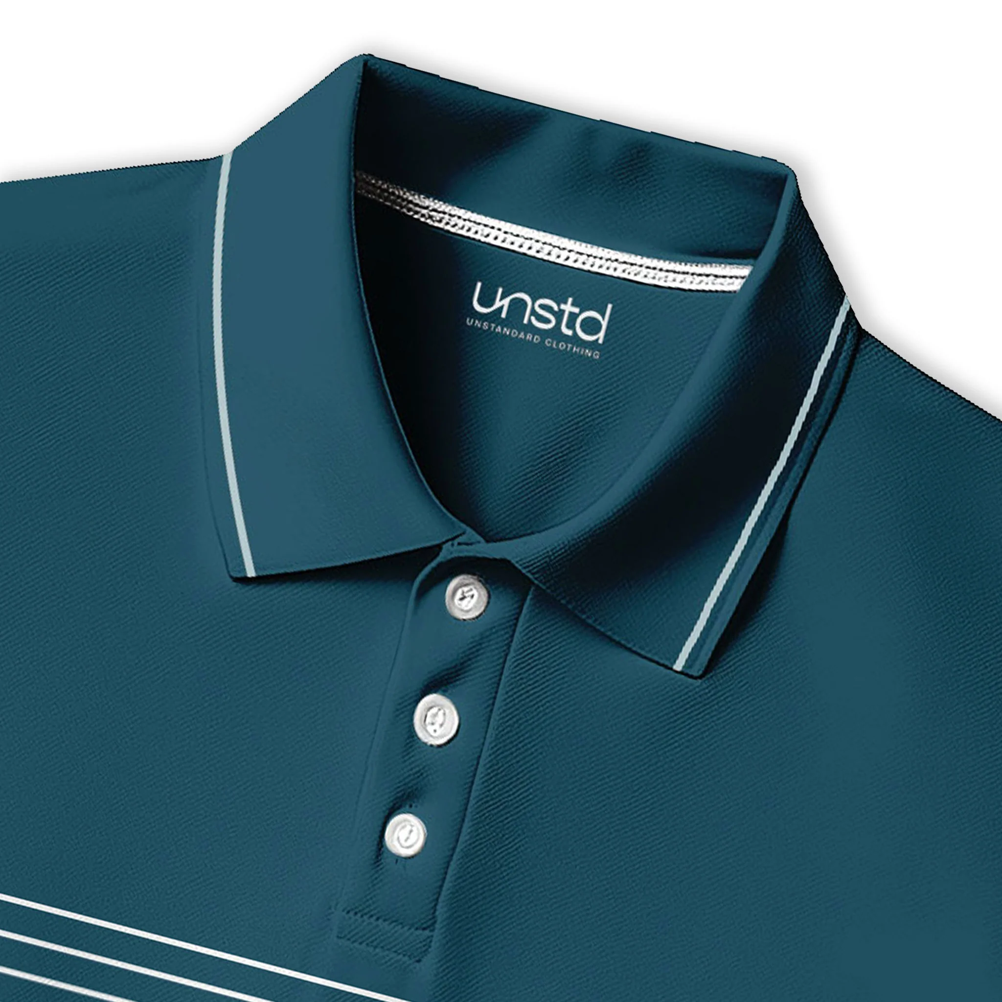 Teal Blue and white Stripe Polo T-shirt - Image 5