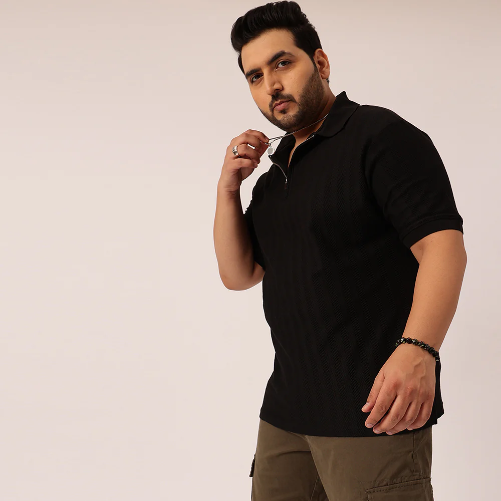 Textured Premium Zipper Knitted Polo T-shirt - Image 10