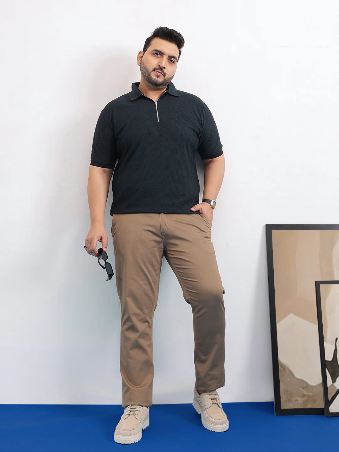 Textured Premium Zipper Knitted Polo T-shirt - Image 2