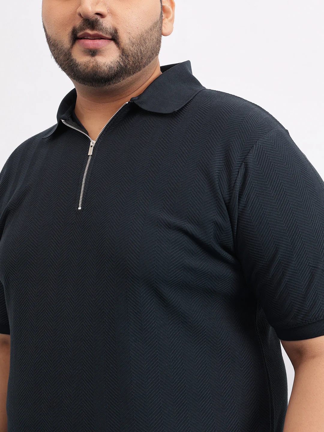 Textured Premium Zipper Knitted Polo T-shirt - Image 3